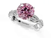 Solitaire Engagement Ring Setting for Fancy Pink Round Cut Center with Marquise Panel Band and Prong Head in Platinum