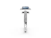 Milgrain Halo Engagement Ring Setting for Fancy Blue Princess Cut Center with Three-Sided Pave Band and Prong Head in White Gold