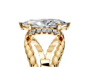 Halo Engagement Ring Setting for Marquise Center with Rope Twist Split Shank and Prong Head in Yellow Gold