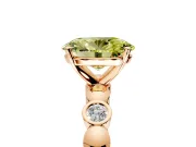 Solitaire Engagement Ring Setting for Fancy Yellow Oval Center with Beaded Bezel Station Band and Prong Head in Rose Gold