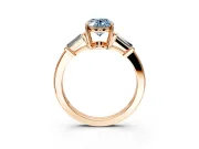 3 Stone Engagement Ring Setting for Fancy Blue Oval Center with Baguette Accents and Prong Head in Rose Gold