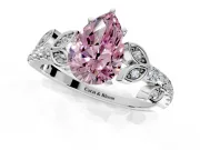 Leaf Motif Engagement Ring Setting for Fancy Pink Pear-Shaped Center with Pave Band and Prong Head in Platinum