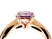 Solitaire Engagement Ring Setting for Fancy Pink Radiant Cut Center with Reverse Tapered Band and Prong Head in Rose Gold
