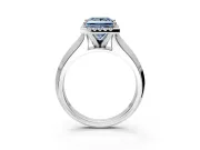 Halo Engagement Ring Setting for Fancy Blue Princess Cut Center with Knife Ridge Cathedral Band and Prong Head in Platinum