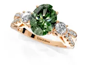 3 Stone Engagement Ring Setting for Fancy Green Oval Center with Pave Split Shank and Prong Head in Rose Gold