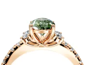 Paired Accent Engagement Ring Setting for Fancy Green Pear-Shaped Center with Pave Band and Prong Head in Rose Gold