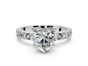 Solitaire Engagement Ring Setting for Heart-Shaped Center with XO Engraved Band and Prong Head in White Gold
