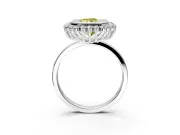Halo Engagement Ring Setting for Fancy Yellow Radiant Cut Center with Milgrain Bezel Rim, Plain Band and Prong Head in Platinum