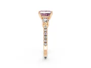 3 Stone Engagement Ring Setting for Fancy Pink Princess Cut Center with Round Cut Side Accents and Prong Head in Rose Gold