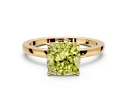 Solitaire Engagement Ring Setting for Fancy Yellow Cushion Cut Center with Thin Rounded Plain Band and Prong Head in Yellow Gold