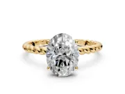 Solitaire Engagement Ring Setting for Oval Center with 2-Strand Rope Twist Band and Prong Head in Yellow Gold