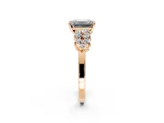 Cluster Engagement Ring Setting for Emerald Cut Center with 2-Row Shoulder Clusters and Prong Head in Rose Gold