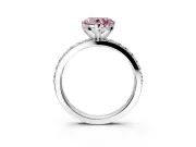 Solitaire Engagement Ring Setting for Fancy Pink Heart-Shaped Center with Round Cut Pave Band and Prong Head in Sterling Silver