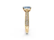 Solitaire Engagement Ring Setting for Fancy Blue Radiant Cut Center with Multi-Row Accents and Prong Head in Yellow Gold