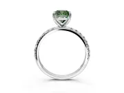 Solitaire Engagement Ring Setting for Fancy Green Cushion Cut Center with Micro Pave Band and Prong Head in Sterling Silver