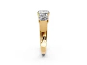 3 Stone Engagement Ring Setting for Princess Cut Center with Raised Basket Heads and Prong Head in Yellow Gold