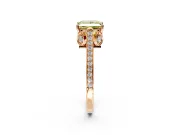 Cathedral Engagement Ring Setting for Fancy Yellow Princess Cut Center with Antique-Style Pave Band and Prong Head in Rose Gold