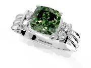 Solitaire Engagement Ring Setting for Fancy Green Cushion Cut Center with Grooved Bar Accent Band and Prong Head in Platinum