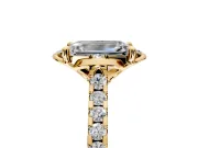 Floral Engagement Ring Setting for Emerald Cut Center with Pave Band and Floral Prong Head in Yellow Gold
