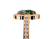 Halo Engagement Ring Setting for Fancy Green Oval Center with Framed Halo, Pave Band and Prong Head in Rose Gold