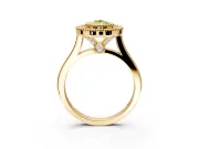 Halo Engagement Ring Setting for Fancy Yellow Pear-Shaped Center with Milgrain Frame, Pave Band and Prong Head in Yellow Gold
