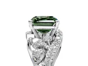 Halo Engagement Ring Setting for Fancy Green Asscher Cut Center with Marquise and Pave Bypass Band and Prong Head in Platinum