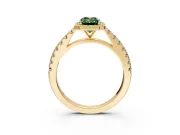 Halo Engagement Ring Setting for Fancy Green Emerald Cut Center with Full Pave Band and Prong Head in Yellow Gold