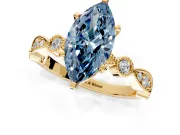 Solitaire Engagement Ring Setting for Fancy Blue Marquise Center with Milgrain Bezel Accents and Prong Head in Yellow Gold
