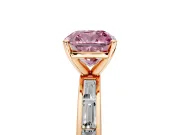 Solitaire Engagement Ring Setting for Fancy Pink Cushion Cut Center with Channel Baguette Band and Prong Head in Rose Gold