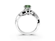 Halo Engagement Ring Setting for Fancy Green Cushion Cut Center with Marquise and Pave Bypass Band and Prong Head in White Gold