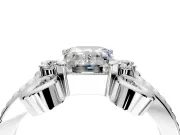 Solitaire Engagement Ring Setting for Emerald Cut Center with Twisted Band and Scroll Prong Head in Platinum