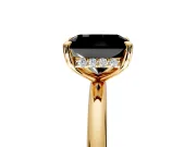 Hidden Halo Engagement Ring Setting for Fancy Black Radiant Cut Center with Thin Rounded Band and Prong Head in Yellow Gold
