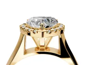 Halo Engagement Ring Setting for Heart-Shaped Center with Square Band and Prong Head in Yellow Gold