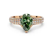 Solitaire Engagement Ring Setting for Fancy Green Pear-Shaped Center with Multi-Row Pave Accents and Basket Head in Rose Gold