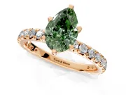 Solitaire Engagement Ring Setting for Fancy Green Pear-Shaped Center with Shared-Prong Accents and Prong Head in Rose Gold