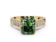 Solitaire Engagement Ring Setting for Fancy Green Radiant Cut Center with Round Cut Channel Band and Prong Head in Yellow Gold
