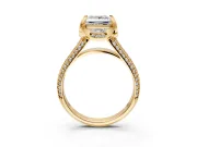 Solitaire Engagement Ring Setting for Princess Cut Center with Accented Split Shank and Prong Head in Yellow Gold
