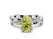 Solitaire Engagement Ring Setting for Fancy Yellow Oval Center with Pave and Plain Crossover and Basket Head in Platinum