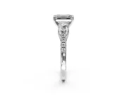 3 Stone Engagement Ring Setting for Emerald Cut Center with Crossover Basket, Pave Band and Prong Head in Platinum