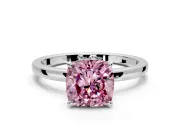 Hidden Halo Engagement Ring Setting for Fancy Pink Cushion Cut Center with Plain Band and Tall Prong Head in Platinum