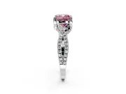 Solitaire Engagement Ring Setting for Fancy Pink Cushion Cut Center with Narrow Twist Pave Band and Prong Head in White Gold