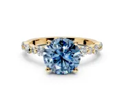 Solitaire Engagement Ring Setting for Fancy Blue Round Cut Center with Alternating Size Accents and Prong Head in Yellow Gold