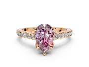 Solitaire Engagement Ring Setting for Fancy Pink Pear-Shaped Center with Widening Pave Band and Claw Prong Head in Rose Gold