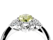 Small-Accent Cluster Halo Engagement Ring Setting for Fancy Yellow Pear-Shaped Center with Plain Band and Prong Head in Sterling Silver
