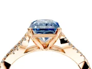 Solitaire Engagement Ring Setting for Fancy Blue Radiant Cut Center with Twisted Pave Split Shank and Prong Head in Rose Gold