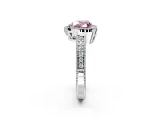 Milgrain Halo Engagement Ring Setting for Fancy Pink Heart-Shaped Center with Wide Pave Band and Prong Head in Sterling Silver