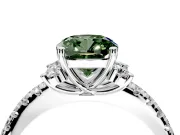 Paired Accent Engagement Ring Setting for Fancy Green Cushion Cut Center with Pave Band and Prong Head in Sterling Silver