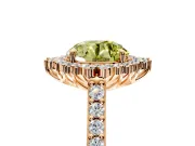 Sunburst Halo Engagement Ring Setting for Fancy Yellow Round Cut Center with Pave Band and Prong Head in Rose Gold
