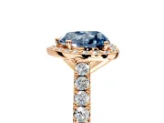 Halo Engagement Ring Setting for Fancy Blue Heart-Shaped Center with Full Pave Band and Prong Head in Rose Gold