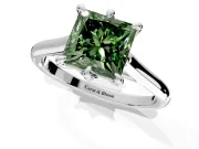 Solitaire Engagement Ring Setting for Fancy Green Princess Cut Center with Cathedral Band and Prong Head in White Gold